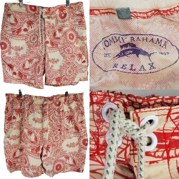 Tommy Bahama Relax Lined Palm Trees Island Scene Swim Trunks Shorts Men's 2XL - Picture 1 of 11
